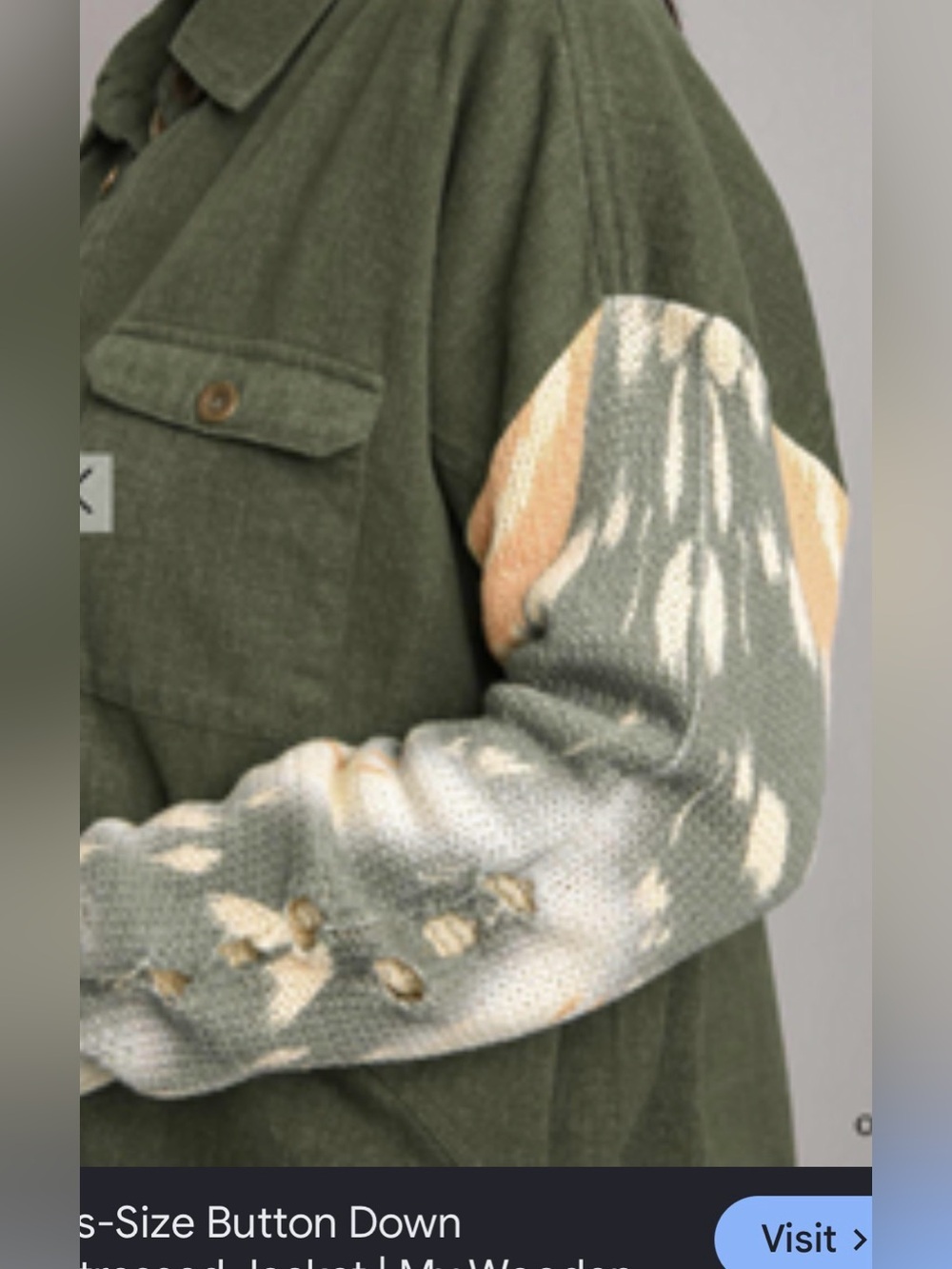 Umgee Olive Green Button-Down Shirt with Tie-Dye Sleeves